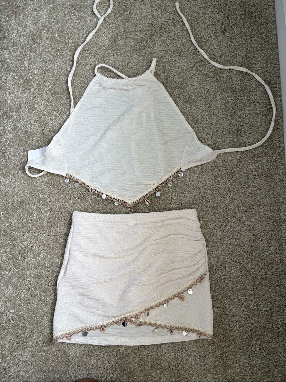 SHEIN Cream Mini Skirt with Shell & Coin Trim